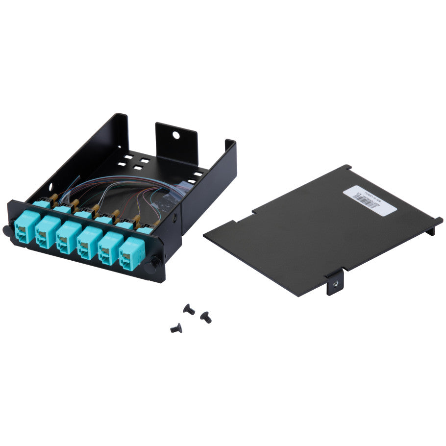 OptiCom LC Splice Cassette OM4, 12 Fiber Discrete Pigtail, Opt IL