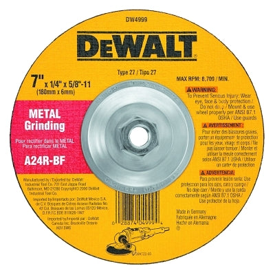 Type 27 Depressed Center Wheel, 7 x 1/4 x 5/8 in-11, A24R Grit, Aluminum Oxide