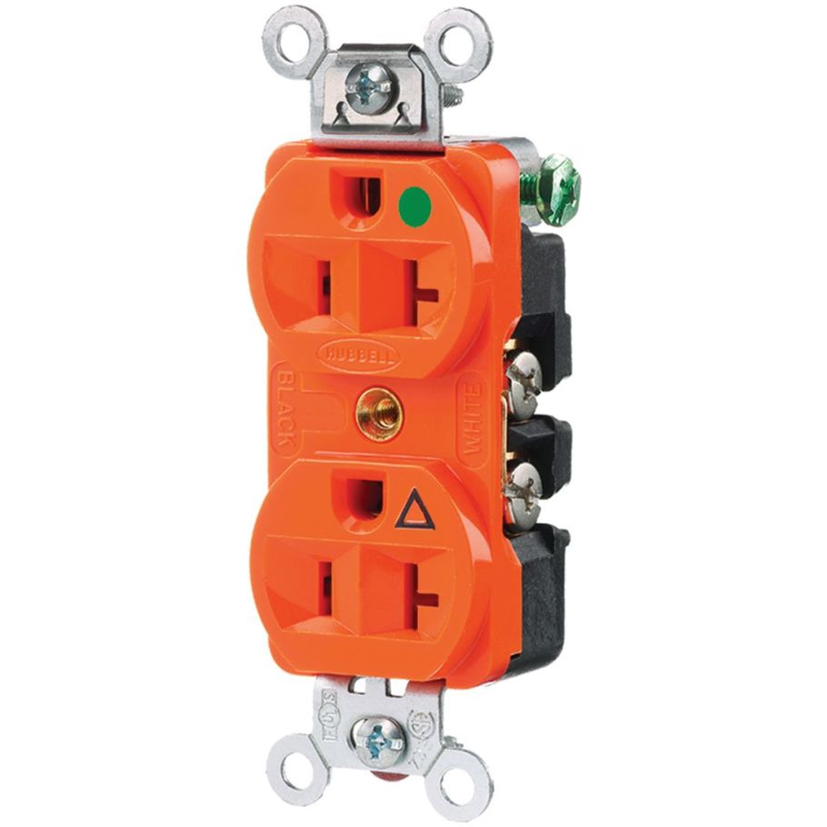 SpikeShield HBL 20A 125V 2P3W Extra Heavy Duty Hospital Grade Isolated Ground Duplex Receptacle, Orange