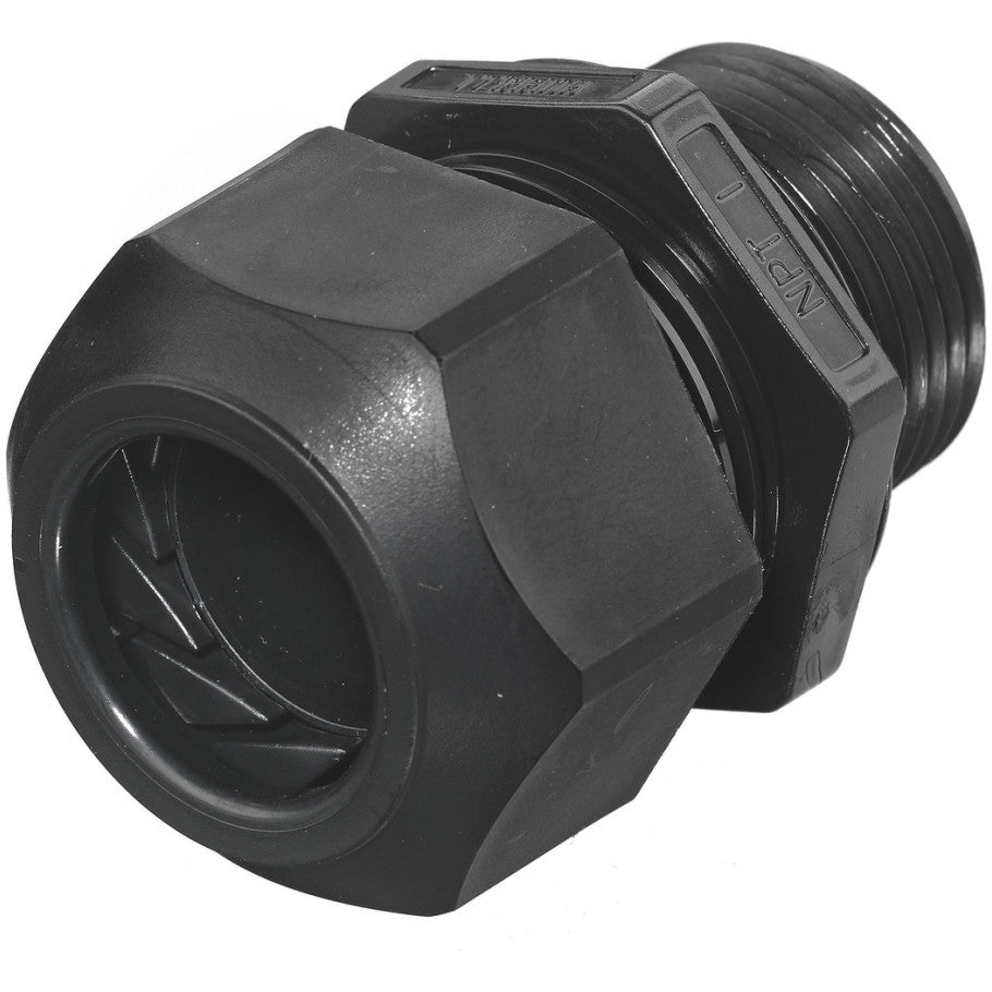 Black Kellems Non-Metallic Straight Liquidtight Cord Connector Rated IP66, 1 in.