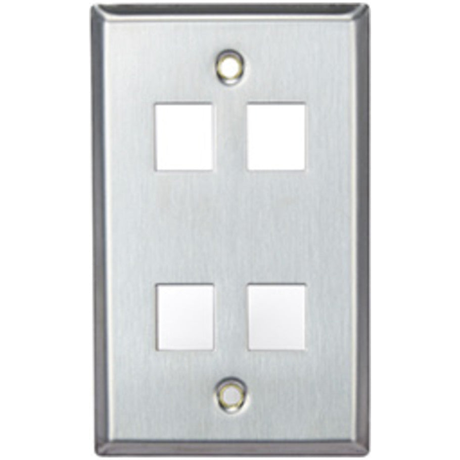 QuickPort Wallplate, Stainless Steel, Single-Gang, 4-Port