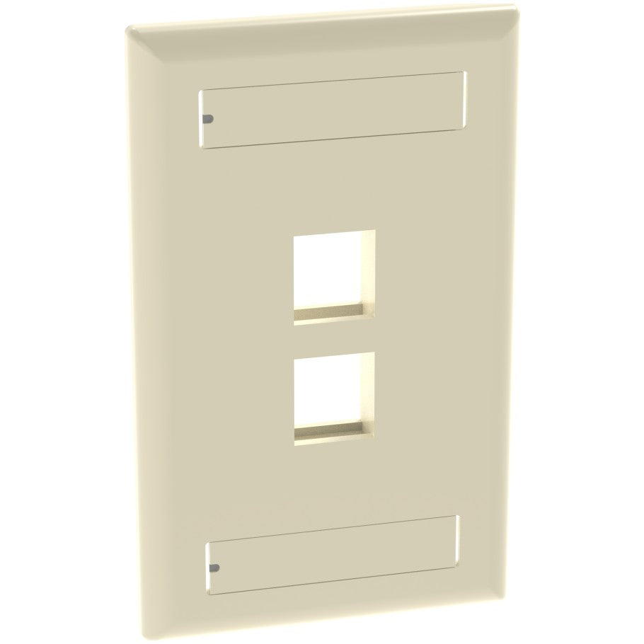 NetKey 1-Gang, Flush Mount Vertical Faceplate, 2-Port, Includes Label and label Covers. Electric Ivory