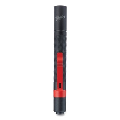 Penlight, 100 lm, Black/Red, Includes 2-AAA Batteries and Removable Metal Clip