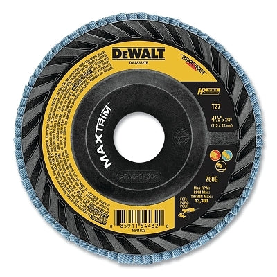 MAXTRIM Trimmable Flap Disc, Type 27, 4-1/2 in dia, 7/8 in Arbor, 60 Grit, Zirconia Alumina, 133000 RPM