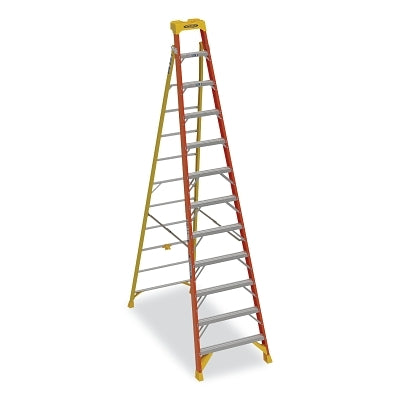Leaning Ladder, L6212, Type IA, 12 ft L, 34.85 in W, 300 lb Load Capacity, Fiberglass, Orange/Yellow