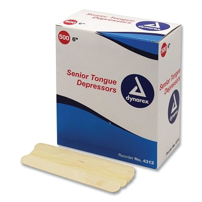 Tongue Depressor, 6 in L, 3/4 in W, Wood, Disposable
