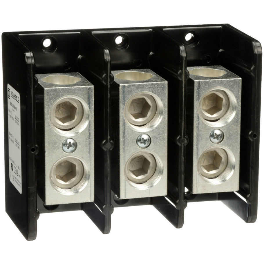 Power distribution block, Linergy, 3 pole, 1 line, 1 load, 420A Cu, 340A Al, 600V