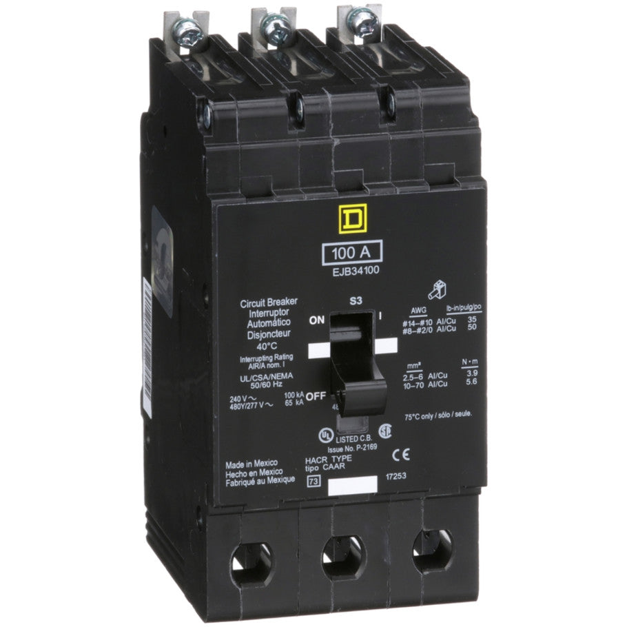 Mini circuit breaker, E-Frame, 100A, 3 pole, 480Y/277VAC, 100kA max, bolt on  TAA