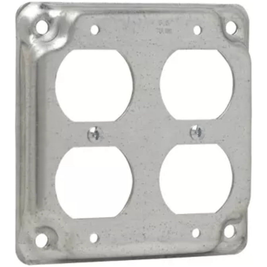 4 in. Square Surface Cover, Steel, Raised 1/2 in., (2)Duplex Receptacle