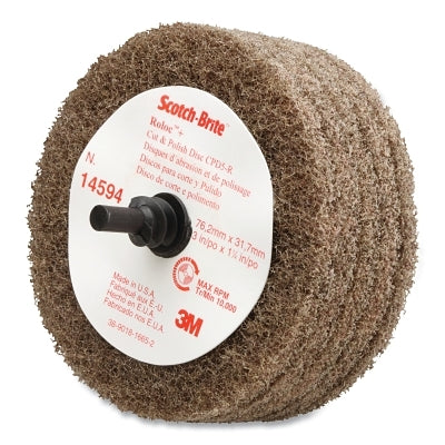 3M 048011-14594 Roloc+ Cut and Polish Disc D5, Aluminum Oxide, Medium, 3 in dia x 1-1/4 in, 10000 RPM, Tan