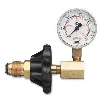 Cylinder Pressure Testing Gauge, Nitrogen/ Argon/ Helium, Brass with Hand Tight Plastic Nut, CGA-580