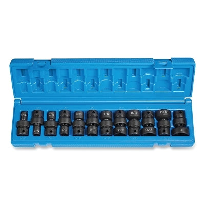 Impact Socket Set, 3/8 in Dr, SAE, 12-point, 5/16 in to 1 in, 12-Pc