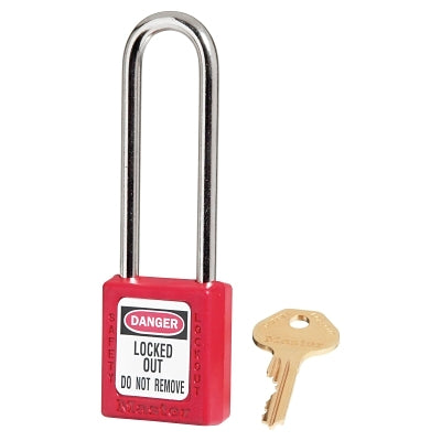 Zenex Thermoplastic Safety Lockout Padlock, 410, 1-1/2 W x 1-3/4 H Body, 3 in H Shackle, KA, Red