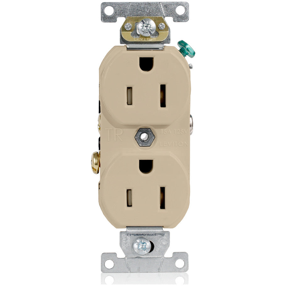 Straight Blade Duplex Receptacle, Tamper-Resistant, Self-Grounding, 15A, 125V, 2P3W, Ivory