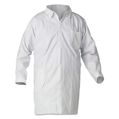 A40 Liquid and Particle Protection Lab Coat, Large, Microporous Film Laminate, White, No Pockets