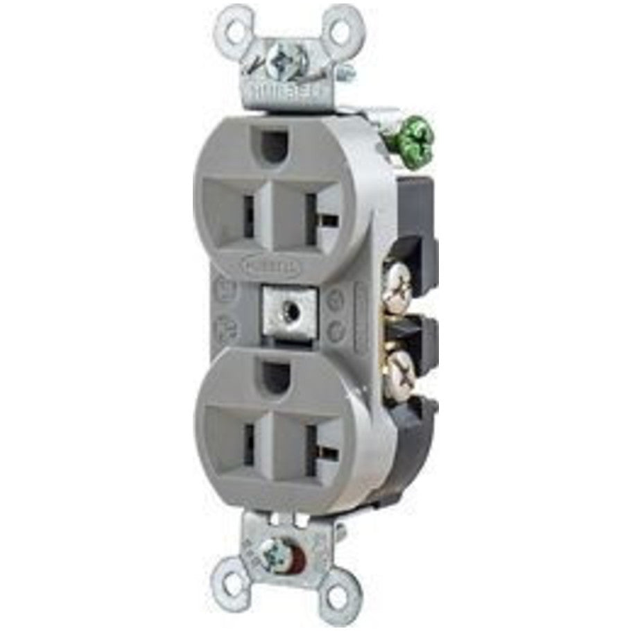 Hubbell-Pro Straight Blade Duplex Receptacle With Finder Groove Face, Heavy Duty, 20A, 125V, 2P3W, NEMA 5-20R, Gray