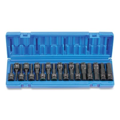 Impact Driver Set, 1/2 in Drive, Metric/SAE, 6 mm to 18 mm, 1/4 in to 3/4 in Size, 75 mm;/2.95 in OAL, 18-Pc STD Length Hex