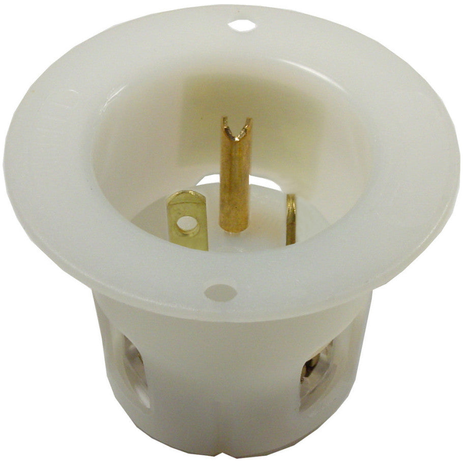 Straight Blade Flanged Inlet, 20A, 125V, 2P3W, Back Wired, Nylon Casing, White