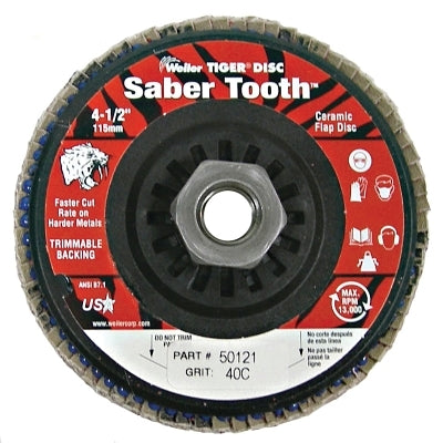 Saber Tooth Trimmable Ceramic Flap Discs, 4 1/2", 40 Grit, 5/8 Arbor, 13,000 rpm