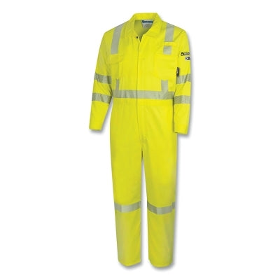 FR/Arc-Rated Safety Coveralls, ZFE106, Collared w/Adjustable Ankles/Wrists, X-Large, Hi-Vis Yellow/Silver