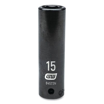 Impact Socket, 1/2 in Drive Size, 15 mm Opening Size, 6-point, Deep Length