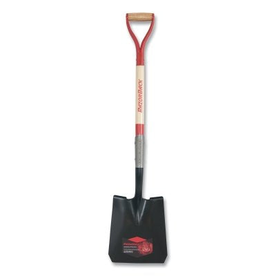 Square Point Transfer Shovel, 9.5 in W x 12 in L, Forward-Turned Step/Open-Back, 30 in Hardwood Steel D-Grip Handle