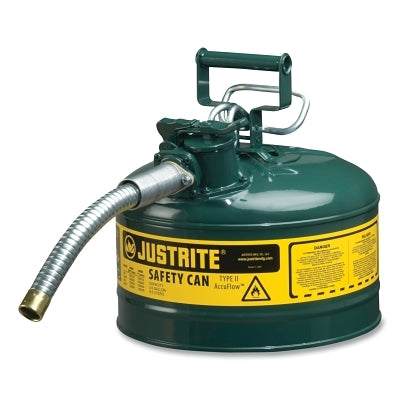 Type II AccuFlow Safety Can, Oil, 2.5 gal, Green, Includes 1 in OD Flexible Metal Hose
