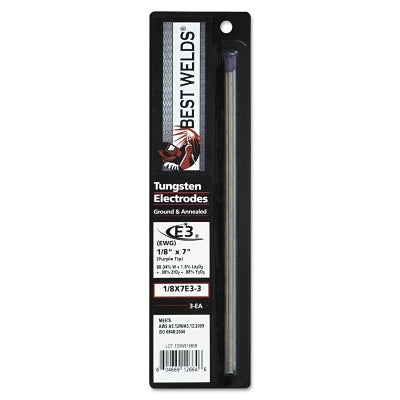 E3 Tungsten Electrode, 1/8 in dia x 7 in L, 3 PK