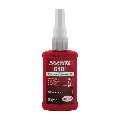 648 High Strength Rapid Cure Retaining Compound, 10 mL Bottle, Green, 3,900 psi