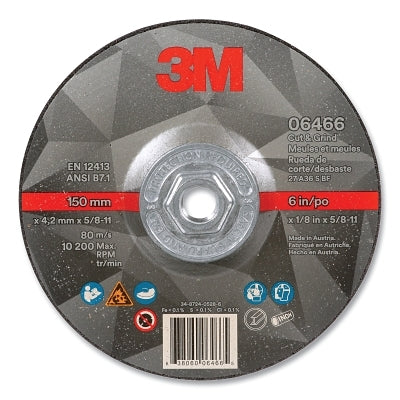 3M 638060-06466 Cut and Grind Wheel, 6 in dia, 0.125 in thick, 5/8 in-11 arbor, 36+ Grit, Precision Shaped Ceramic