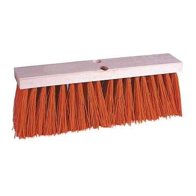 Street Brooms, 24 in Hardwood Block, 5 1/4 in Trim L, Orange Polypropylene Fill
