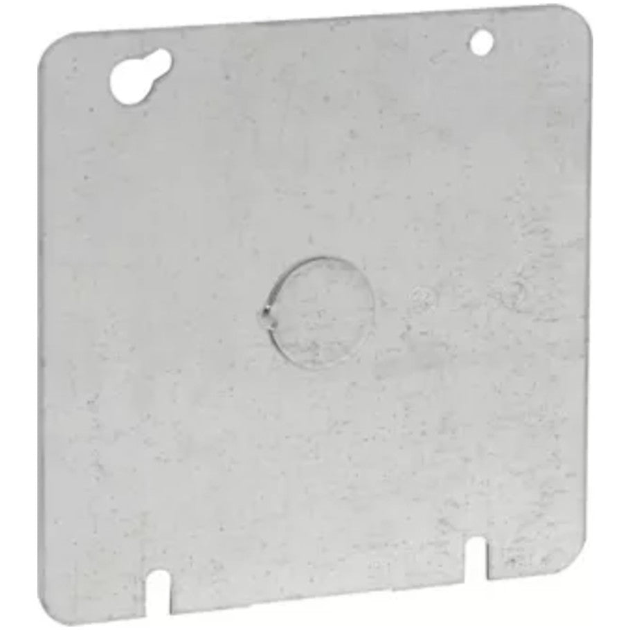 4-11/16 in. Square Cover, Steel, Flat, (1) 1/2 in. Knockout