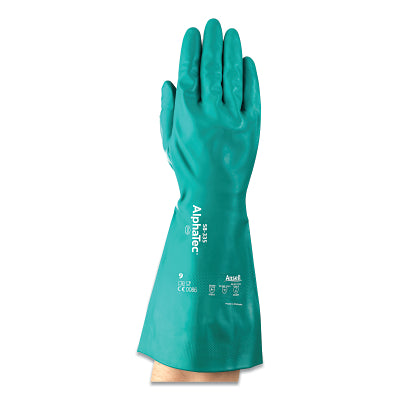 58-335 AQUADRI Heavy-Duty Nitrile Gloves, Gauntlet Cuff, Soft Foam Lining, Size 8, Green
