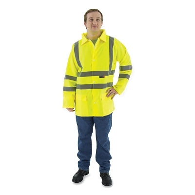 High Visibility Waterproof Rain Jacket, Polyester with Polyurethane Coated Oxford Fabric, Yellow, Large