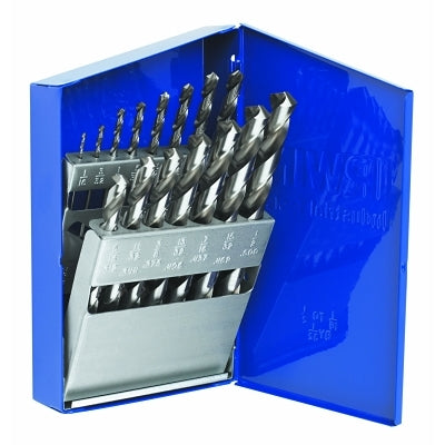 High Speed Steel Drill Bit Set, 1/16 in to 1/2 in Cut dia, Metal Case, 15/Set