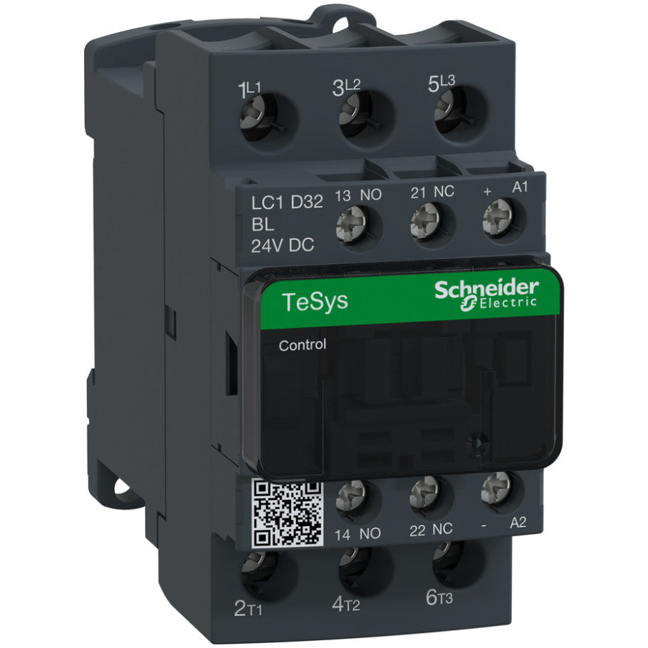 IEC Contactor, TeSys Deca, Nonreversing, 32A, 20HP at 480VAC, Up to 100kA SCCR, 3 Phase, 3 NO, Low Consumption 24VDC coil