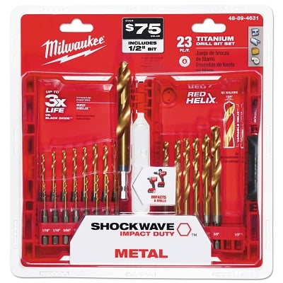SHOCKWAVE RED HELIX Titanium Drill Bit Set, 23 Pc, 1/16 in to 3/8 in Cut Diameter