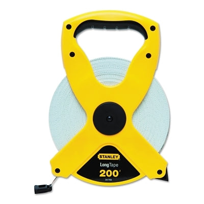 Open Reel Fiberglass Long Tape, 200 ft x 1/2 in, Front-Fractional 1/8 in, Back-1/10 in Double Sided, Yellow