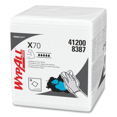 WypAll X70 Cloths, White, 12.5 in W x 12 in L, 76 Sheets/Unit, Pack, 12 PK/CA