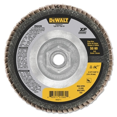 XP Ceramic Flap Disc, 4-1/2 in dia, 60 Grit, 5/8 in-11 Arbor, 13300 RPM, T29