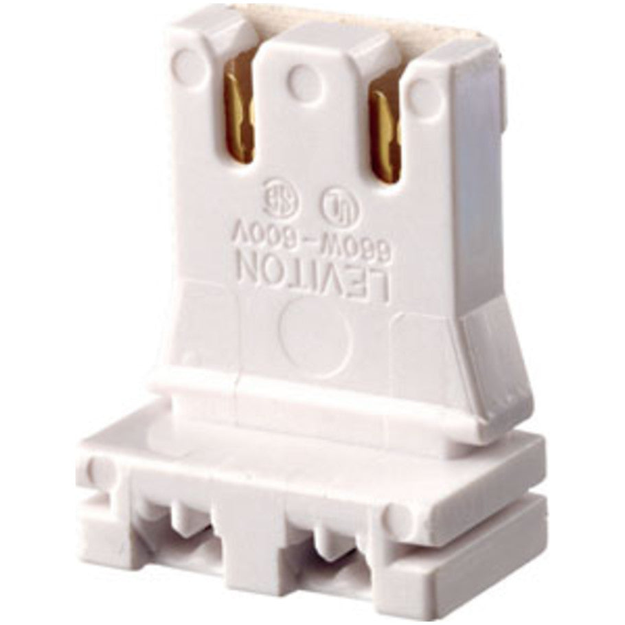 Fluorescent Lampholder, Medium Base, Bi-Pin, Low Profile, Slide-On, Straight-In Double Edge, Quickwire 18 AWG, White
