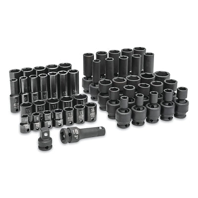 Impact Socket Set, 3/8 in Dr, 6-point, Metric, 8 mm to 19 mm, 51-Pc Deep/Standard Lengths, Incl Blow Mold Case