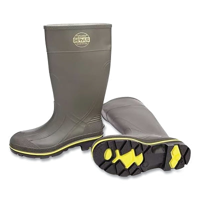 Pro PVC Boots, Steel Toe, Size 12, 15 in H, PVC, Gray with Black/Yellow Sole