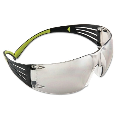3M SF410AS SecureFit 400 Series Protective Eyewear, Mirror I/O Poly Lens, Anti-Scratch, Black/Green Plastic Temples