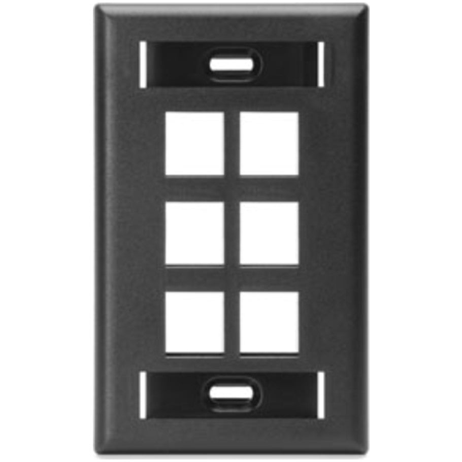 Single-Gang QUICKPORT Wallplate with ID Windows, 6-Port, Black