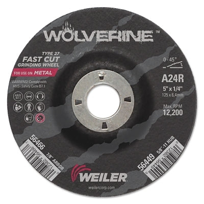 Wolverine Grinding Wheel, 5 in dia x 7/8 in Arbor x 1/4 in Thick, AO, 24R
