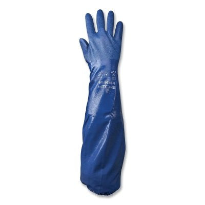 NSK26 Chemical Protection Nitrile Coated Gloves, NSK26, 10/Large, Elastic Cuff, Rough Grip, Cotton Liner, Blue