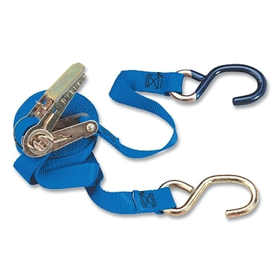 Ratchet Tie-Down Strap, S- Hook, 1 in W, 15 ft L, 500 lb cap