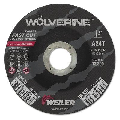 Wolverine Grinding Wheel, 4-1/2 in dia x 7/8 in Arbor x 3/32 in Thick, AO, 24T
