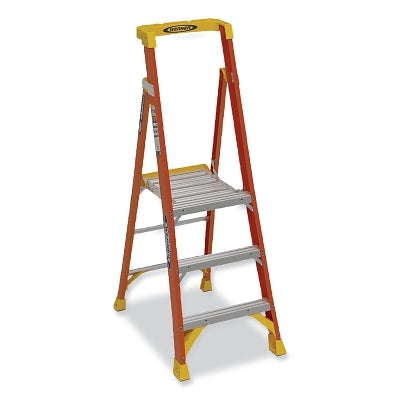Podium Ladder, PD6203, Type IA, 3 ft, 9 ft Reach, 26 in W, 300 lb Load Capacity, Fiberglass, Orange